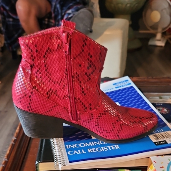 True Craft Red Patterned Ankle Boots - Picture 2 of 4